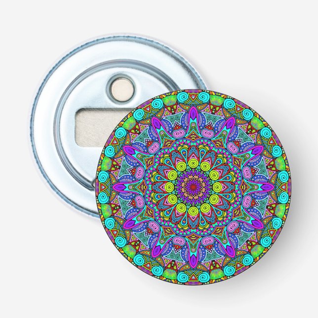 Handmålning Mandala Clock Ansikte 4 Flasköppnare (Framsidan)