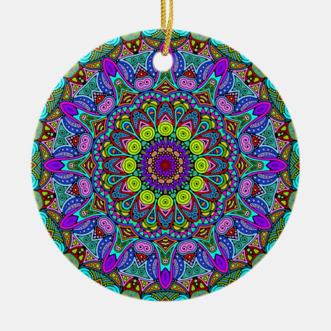Handmålning Mandala Clock Ansikte 4 Julgransprydnad Keramik (Framsidan)
