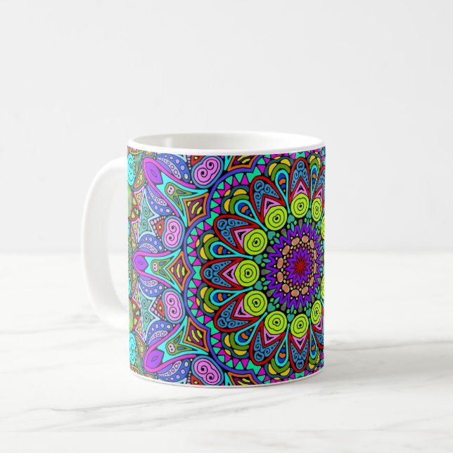 Handmålning Mandala Clock Ansikte 4 Kaffemugg (Framsida vänster)