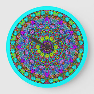 Handmålning Mandala Clock Ansikte 4 Stor Klocka