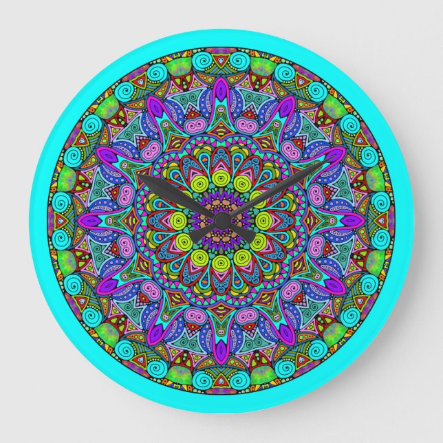 Handmålning Mandala Clock Ansikte 4 Stor Klocka (Framsida)
