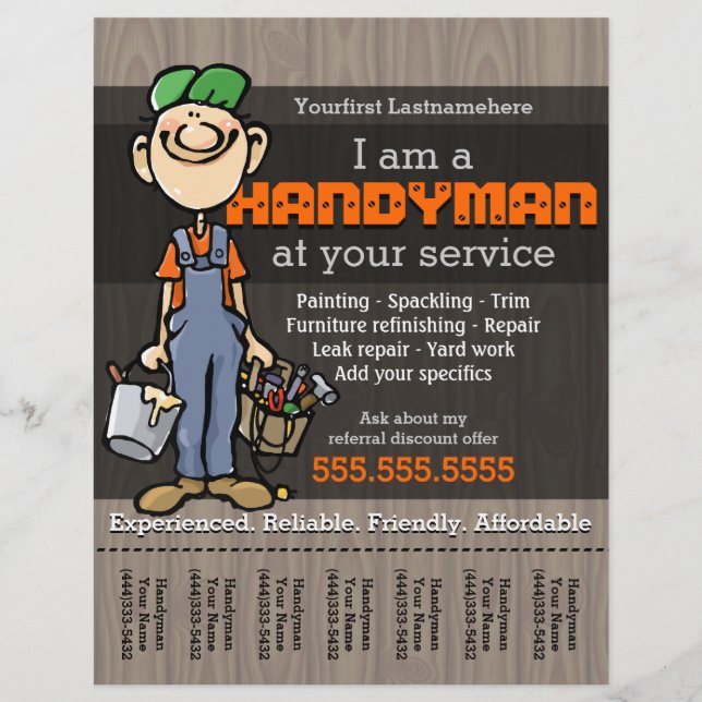 Handman.Carpenter.Plumber.Painter.Yard-arbete Reklamblad (Framsidan)