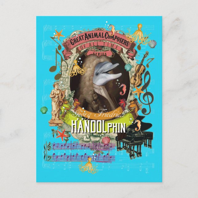 Handolphin Funny Dolphin Animal Composer Handel Vykort (Framsida)