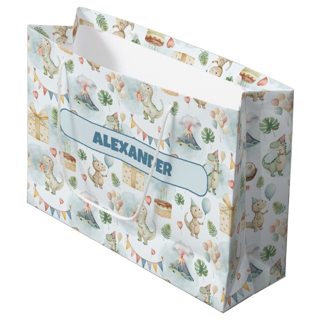 HandPainted Birthday Dinos Custom Large Gift Bag (Framsidan Vinklad)