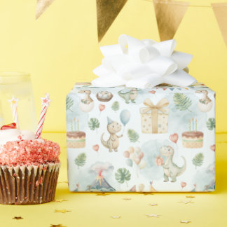 HandPainted Birthday Dinos Wrapping Paper Roll Presentpapper
