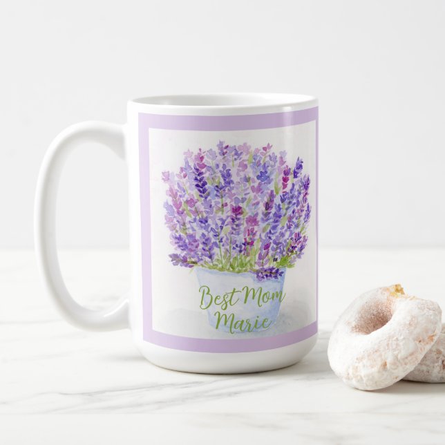 Handpainted Loose Watercolor Lavender Floral MOM Kaffemugg (Med munk)