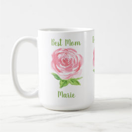 Handpainted Loose Watercolor Rose Floral NAME Kaffemugg