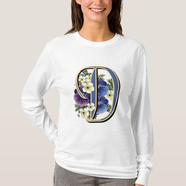 Handpainted Pansy IInitial - D T-shirt (Framsida)