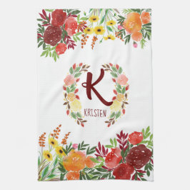 Handpainted rosenkrans för kökshandduk