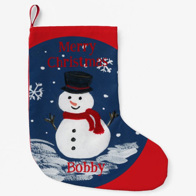 Handpainted Snowman PERSONALIZE  Liten Julstrumpa (Framsidan)