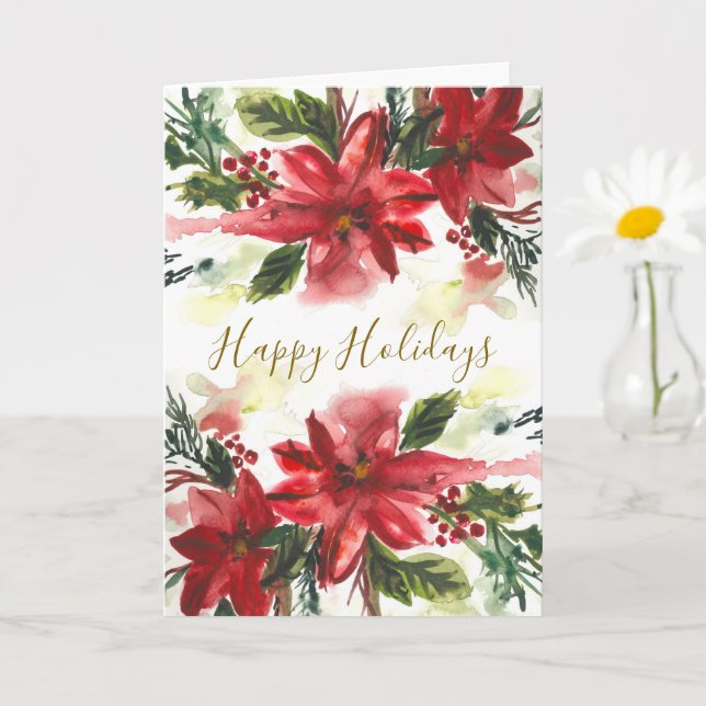 Handpainted Watercolour Poinsettas Kort (Liten växt)