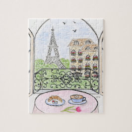 Handpainted Whimsical Paris and Eiffel Tower Pussel