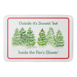 Handpainted Winter Trees Outside Snow Fires Glowin Badrumsmatta