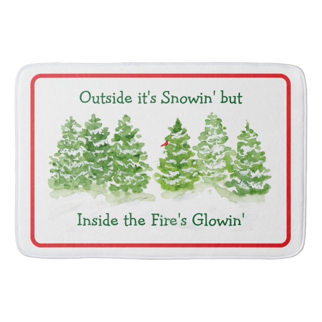 Handpainted Winter Trees Outside Snow Fires Glowin Badrumsmatta (Framsidan)