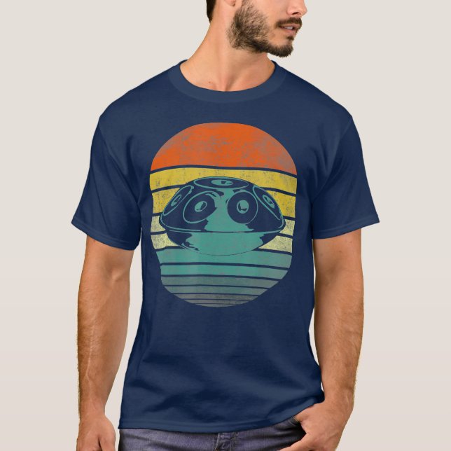 Handpan hängrom Musik Yoga Slappna av Sunset Retro T Shirt (Framsida)