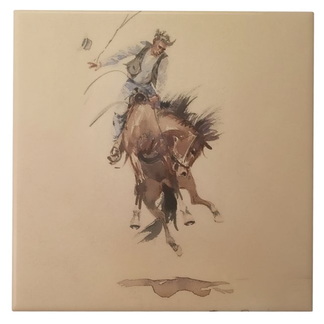 Handpiskande av en brons by Edward Borein Kakelplatta (Framsidan)