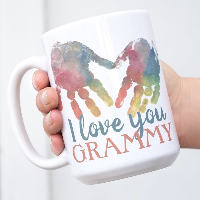 Handprint Heart Grandma Gift Square Photo Kaffemugg (Skapare uppladdad)
