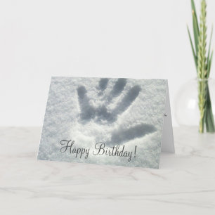 Handprint i snön; Grattis på födelsedagen Kort