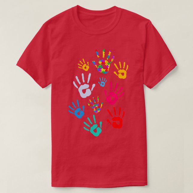 Handprint Kids Autism Awareness Puzzle Family Mamm T Shirt (Design framsida)