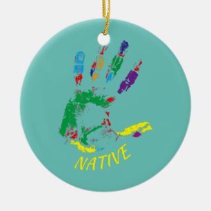 Handprint Native American Indigen Tribe Julgransprydnad Keramik