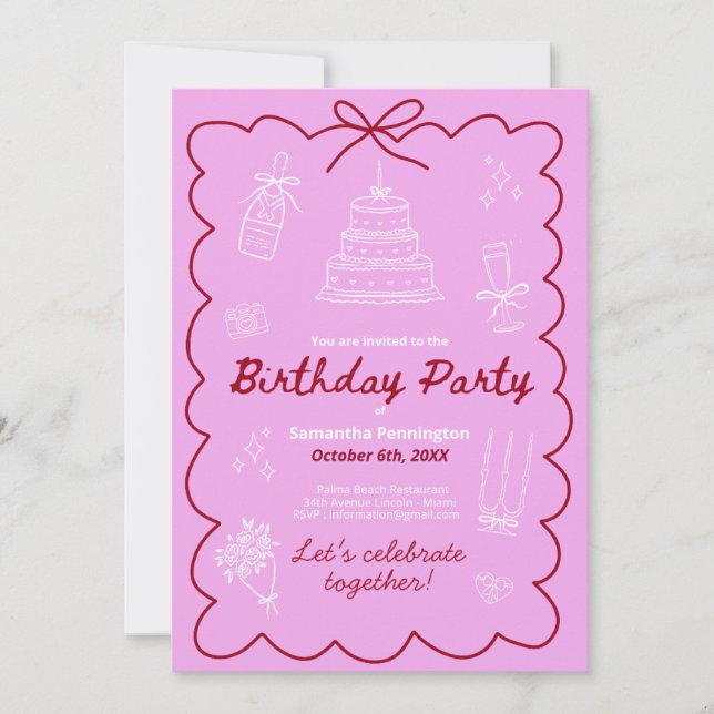 Handritad 30-årsdag rosa trendig färgrik  (Framsida)