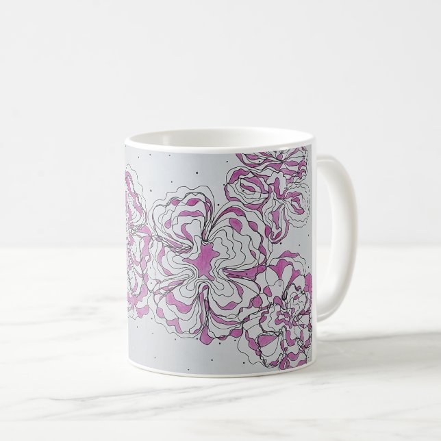 Handritad Abstrakt Blommig Linjekonst Mugg (Framsida höger)