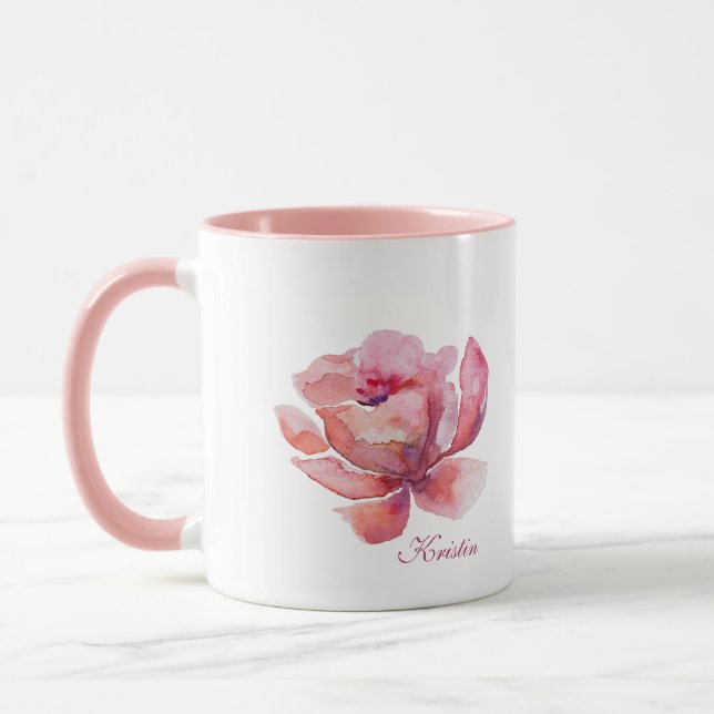 Handritad akvarell rosa blomma mugg (Vänster)