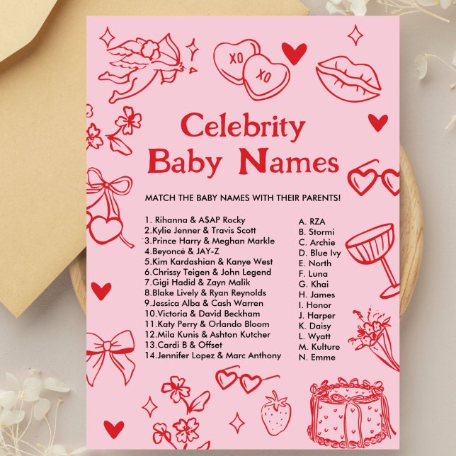 Handritad Alla Hjärtans Dag Kändis-Barn Namn Lek Inbjudningar (Skapare uppladdad)