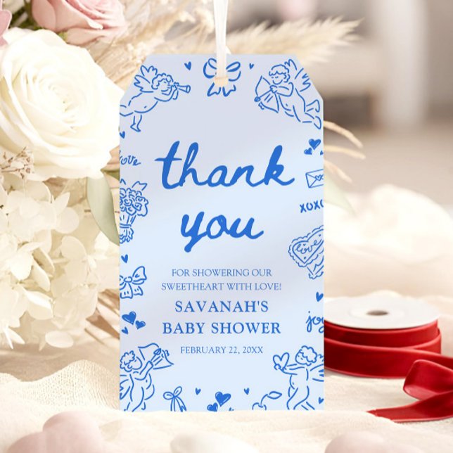 Handritad Alla Hjärtans Dag Liten Sötnos Bebis Sho Presentetikett (Hand Drawn Valentine Little Sweetheart Baby Shower Gift Tags)