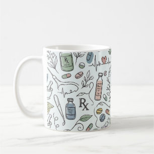 Handritad apotekstema-mugg med doodles Modernt v Kaffemugg