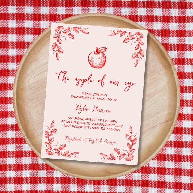 Handritad Apple Of Our Eye Höst Bebis Shower Inbjudningar (Hand Drawn Apple Of Our Eye Fall Baby Shower Invitation)