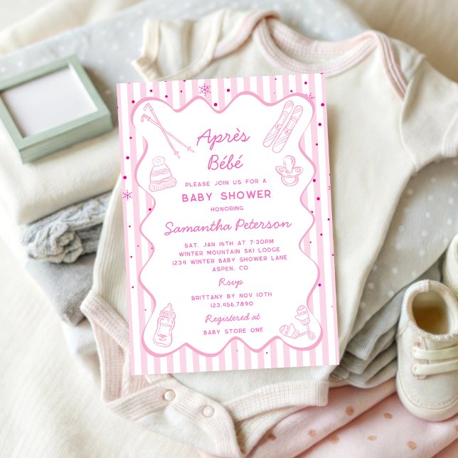 Handritad Apres Bebe Apres Ski Flicka Bebisens För Inbjudningar (Skapare uppladdad)