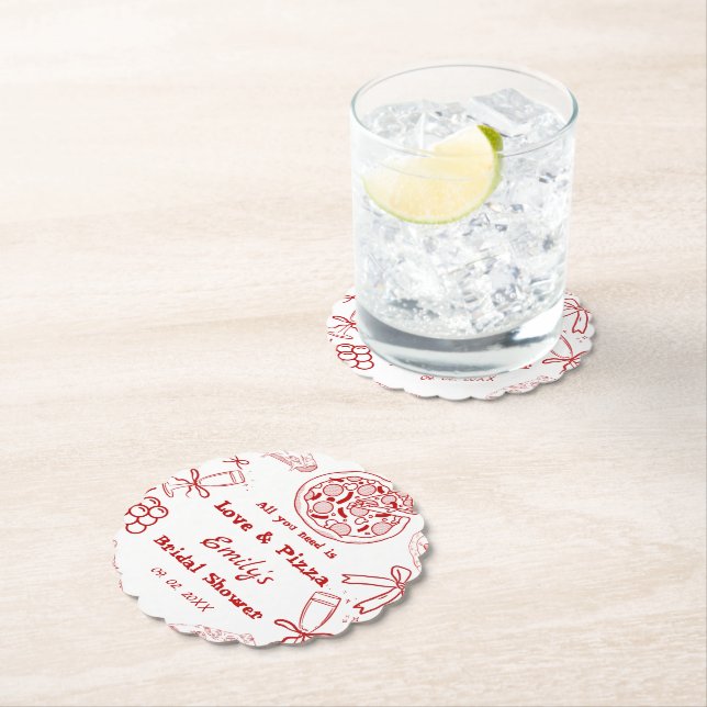 Handritad är kärlek & Pizza Bröllopsfest Underlägg Papper (Insitu)