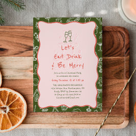 Handritad ät drick & var glad julfest inbjudningar