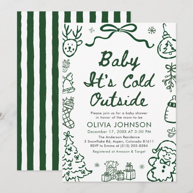 Handritad Baby It's Cold Outside Baby Shower-inbju Inbjudningar (Fram/baksida)