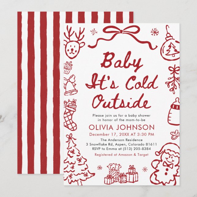 Handritad Baby It's Cold Outside Baby Shower Inbjudningar (Fram/baksida)