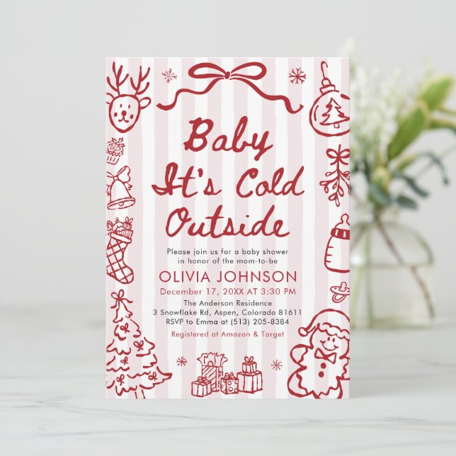 Handritad Baby It's Cold Outside Baby Shower Inbjudningar (Stående Fram)