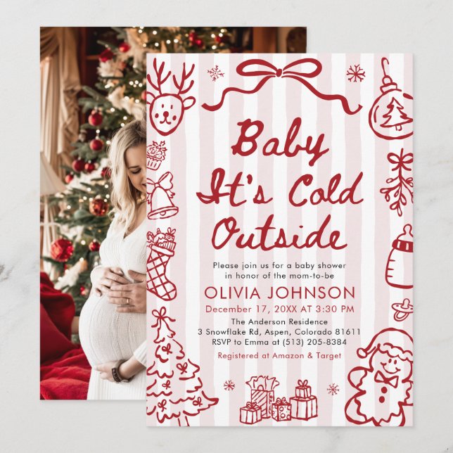 Handritad Baby It's Cold Outside Baby Shower Inbjudningar (Fram/baksida)