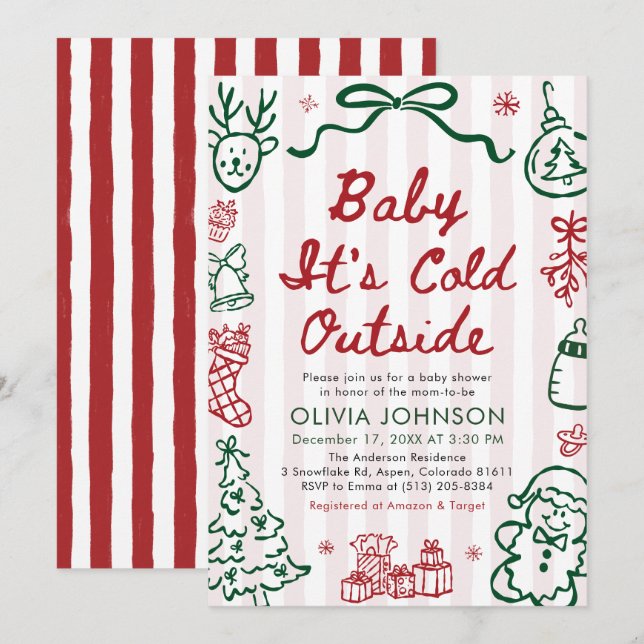 Handritad Baby It's Cold Outside Baby Shower Inbjudningar (Fram/baksida)