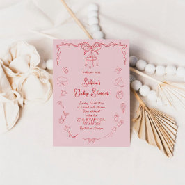 Handritad Baby Shower, Bow Baby Flicka Handskriven Inbjudningar