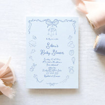 Handritad Baby Shower, Bow Baby Pojke Handskriven