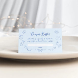 Handritad Baby Shower, Bow Boy Blöja Lotteri Tilläggskort