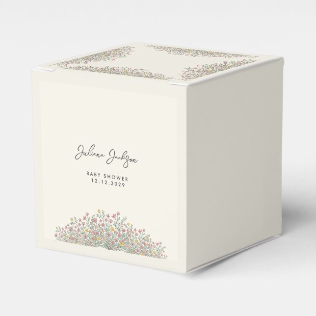 Handritad Baby Shower med Vilda Blommor Presentaskar (Framsidan Sidan)