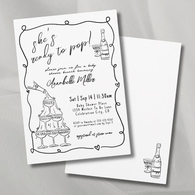 Handritad Baby Shower Som Är Redo Att Börja Inbjudningar (Hand Drawn Ready To Pop Baby Shower Invitation)