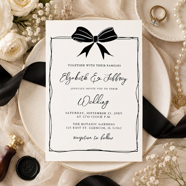 Handritad Båg Coquette Modern Chic Bröllop Inbjudningar (Handdrawn Bow Coquette Modern Chic Wedding Invitation)