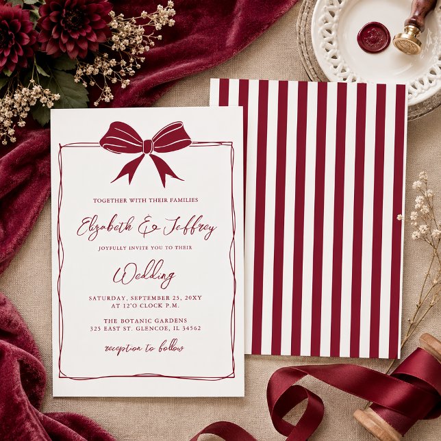 Handritad Båg Coquette Modern Chic Bröllop Inbjudningar (Handdrawn Bow Coquette Modern Chic Wedding Invitation)