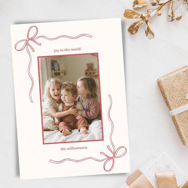 Handritad båge jul familjefoto glädje röd  julkort (Skapare uppladdad)