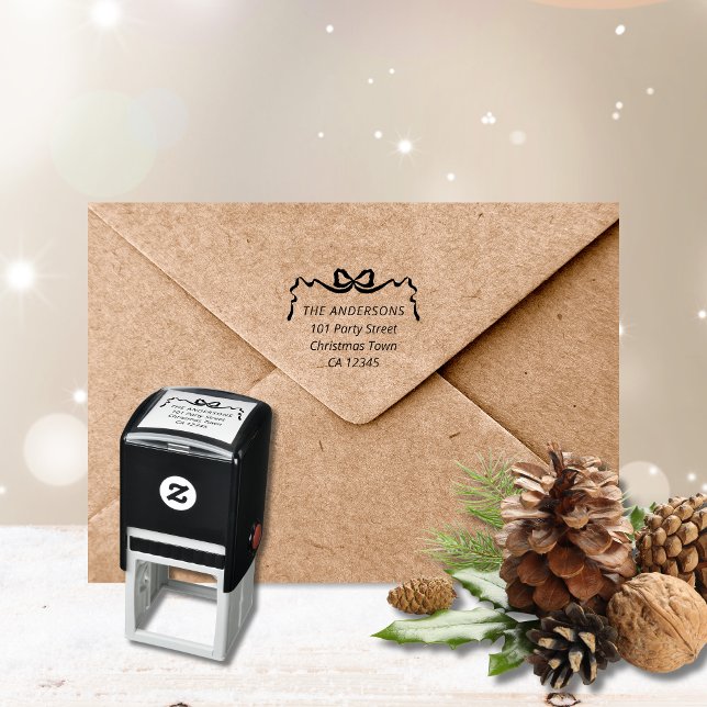 Handritad bandbåge returadress  självfärgande stämpel (Hand Drawn Ribbon Bow self inking stamp return address label)