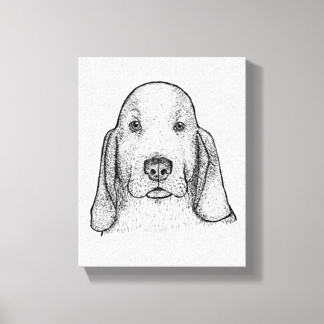 Handritad Basset Hound Porträtt Canvas Konst (Framsida)