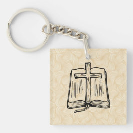 Handritad Bibel och Kors Skiss Akryl Nyckelring